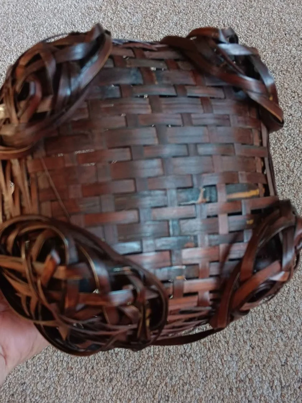 Antique Japanese Hanakago Bamboo Basket Ikebana With Handle